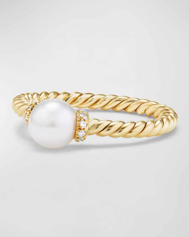Solari Petite Ring with Pearl and Diamonds in 18K Gold, 2.3mm